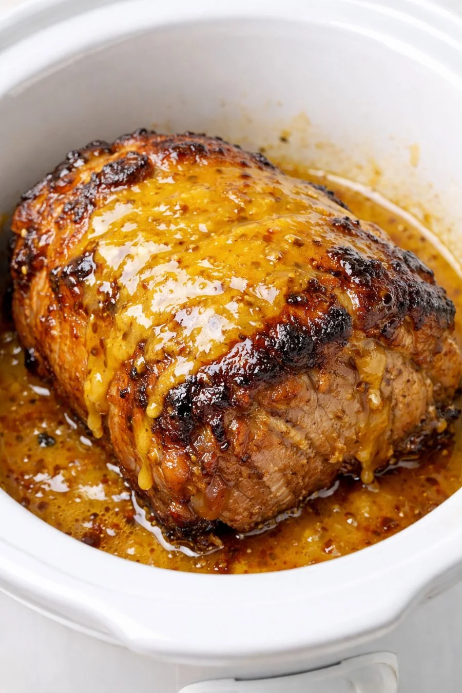 Honey mustard pork roast in a slow cooker