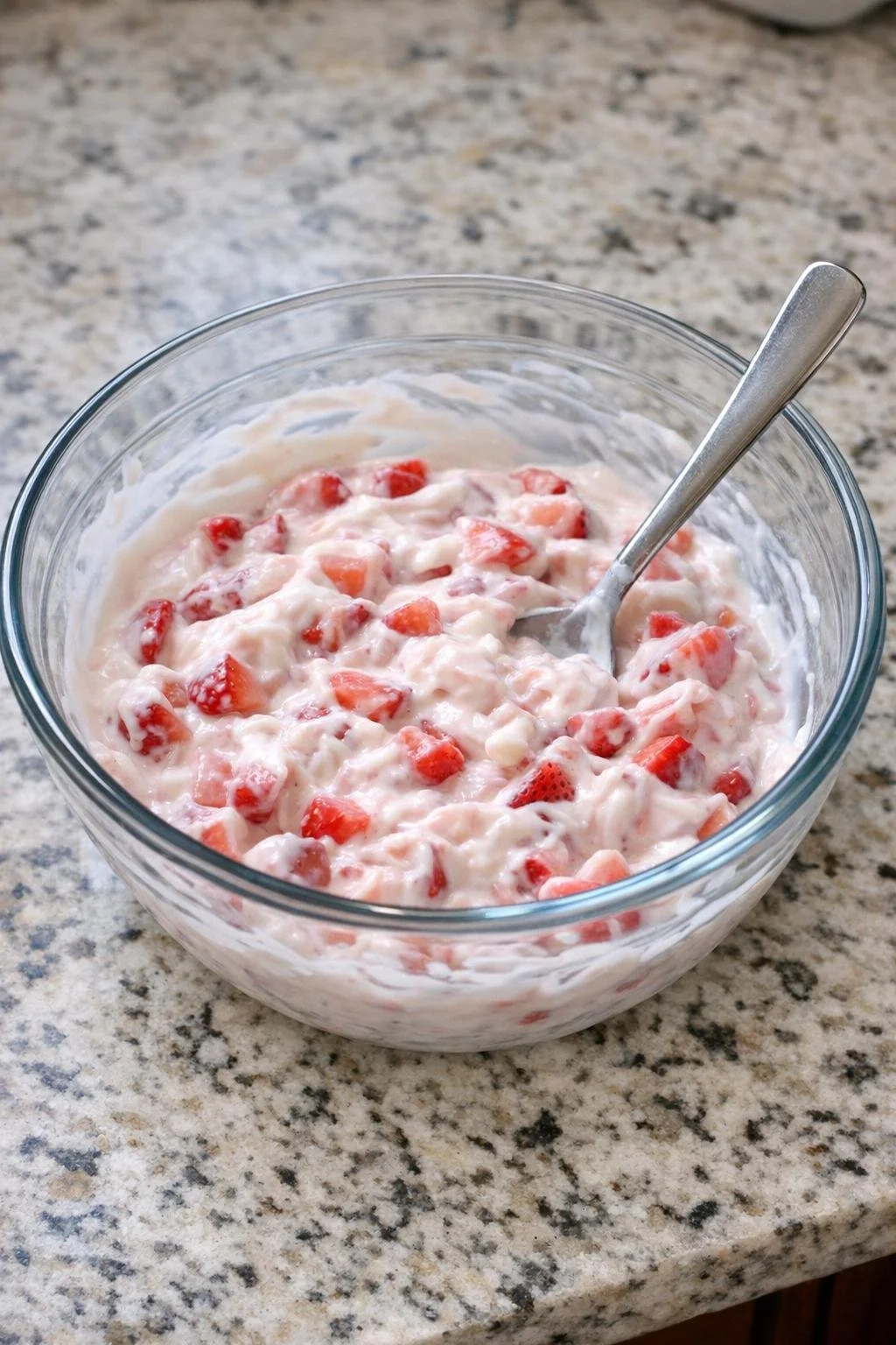 Chopped strawberries stirred into yogurt