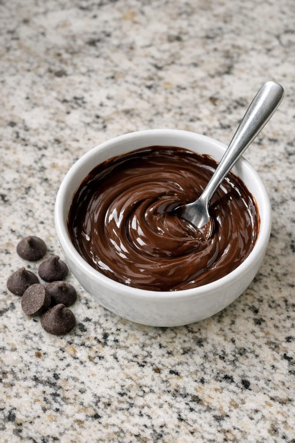 Melted dark chocolate ready for coating
