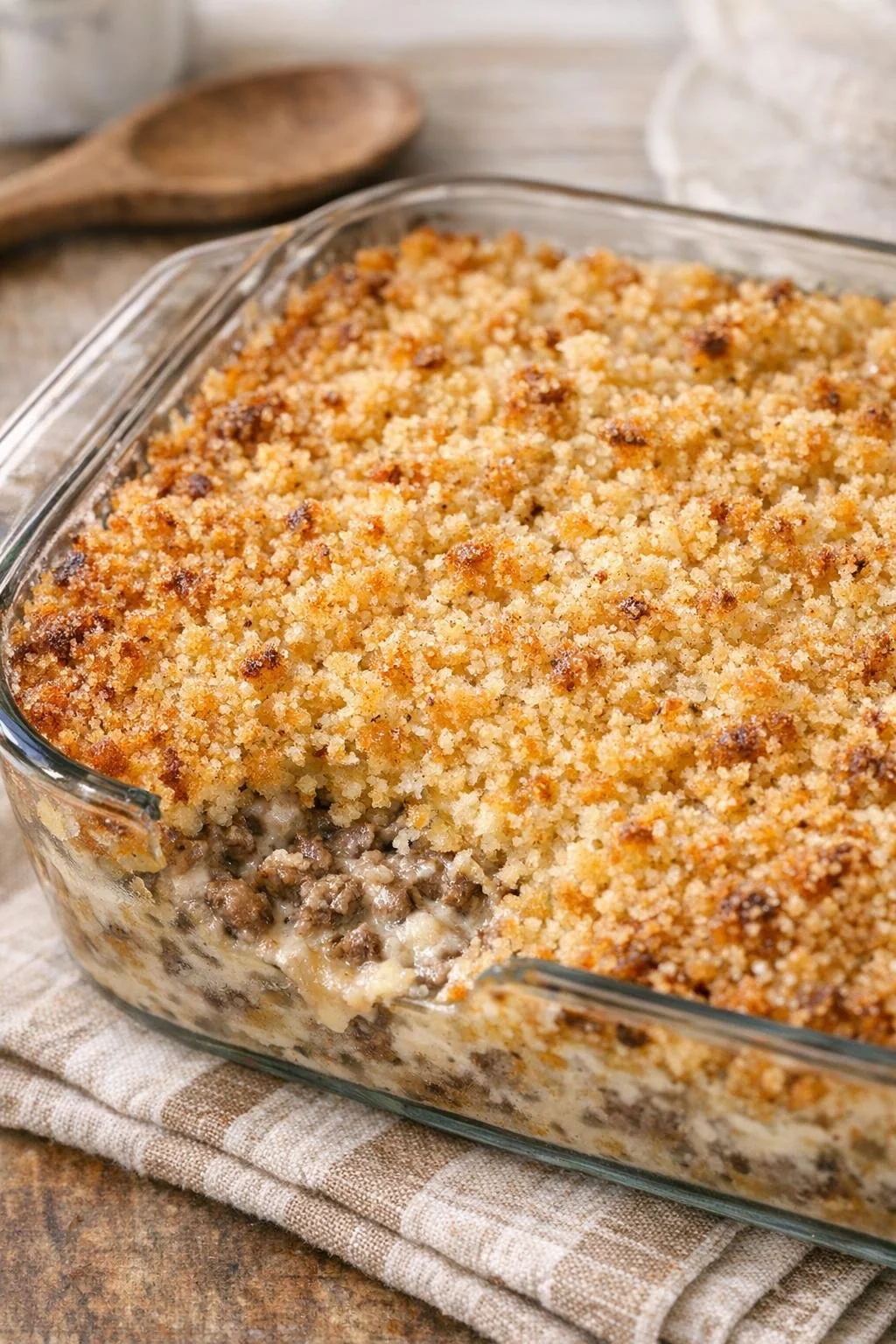 Beef Granville variation with a golden buttery crumb topping