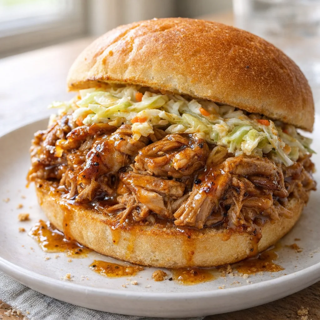 Sandwich made with leftover honey mustard pork