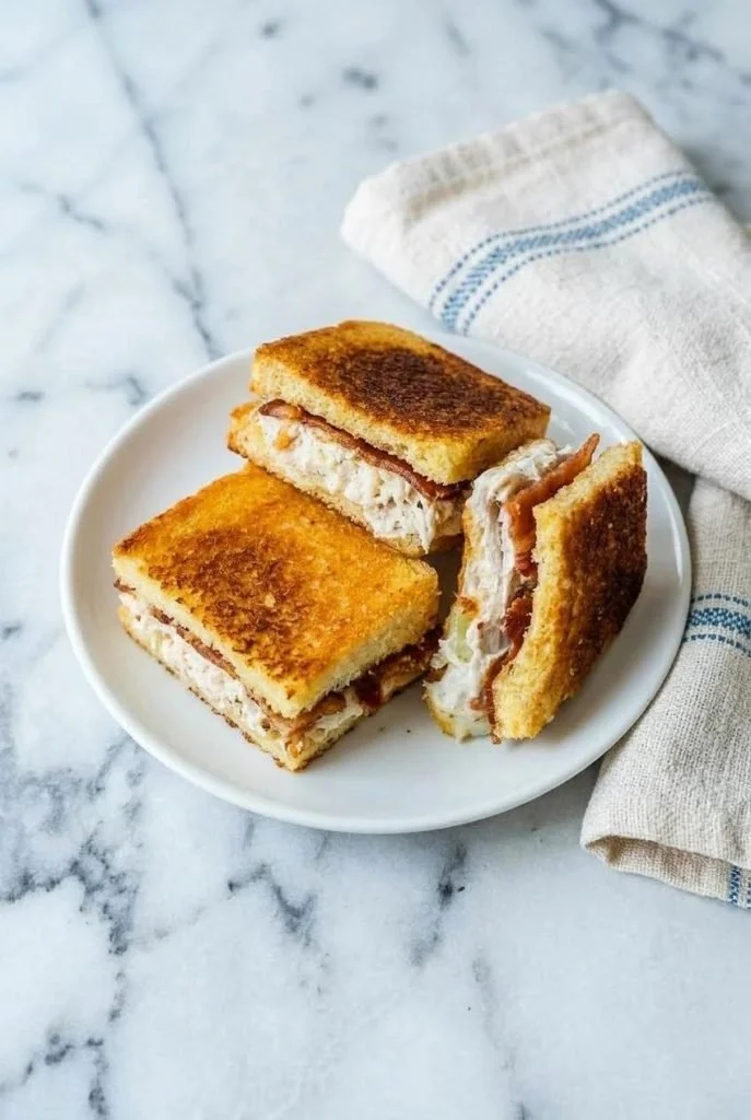 A tasty rotisserie chicken sandwich made with shredded chicken and brioche bread.