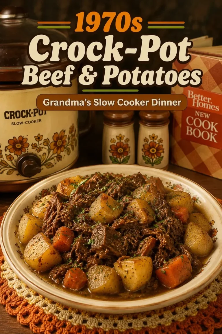 1970s Crock-Pot beef and potatoes, a classic slow cooker recipe by Grandma.