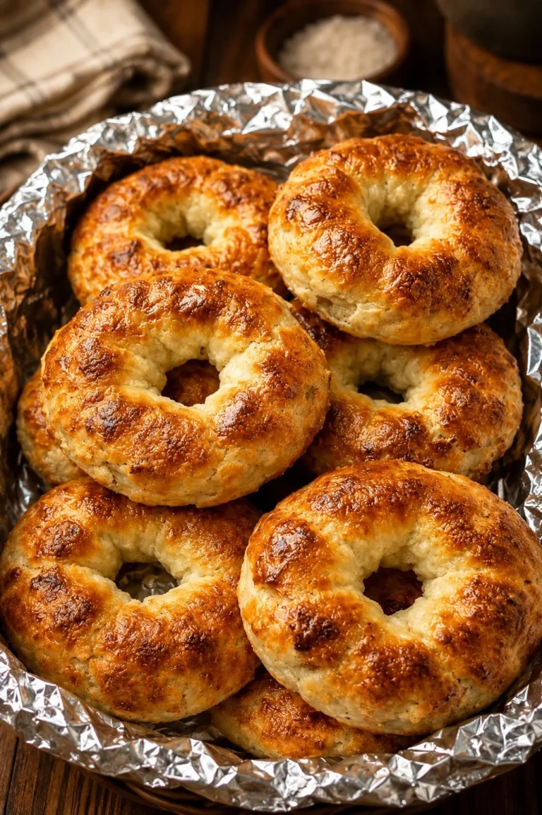 Freshly made 2-ingredient yogurt bagels on a wooden table