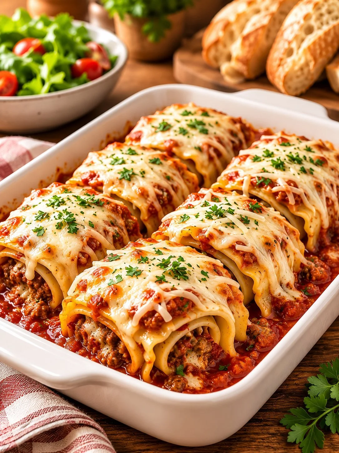 Delicious 3-Cheese Sausage Lasagna Roll-Ups served on a plate, ready to enjoy.