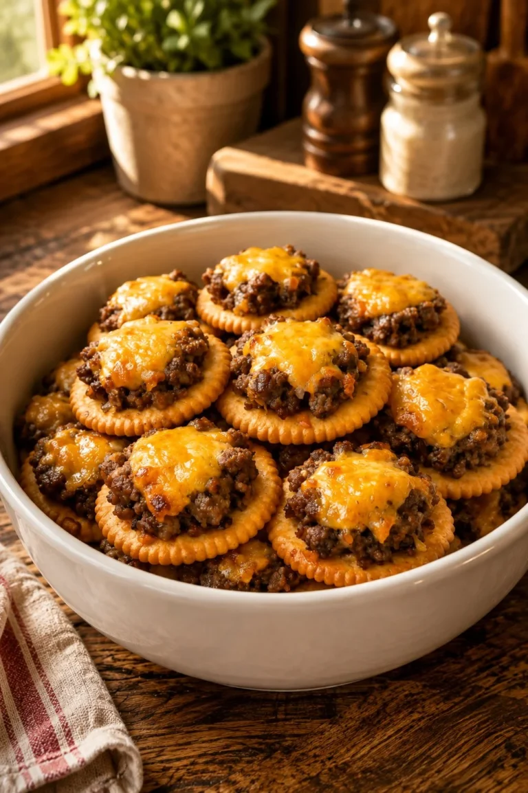 Delicious 3-ingredient beef cracker bites arranged on a platter.