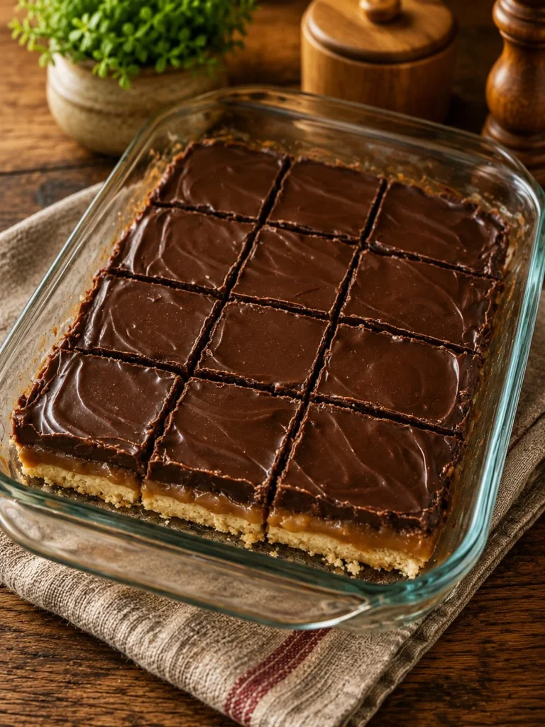 Three deliciously layered chocolate caramel bars made with only 3 ingredients.