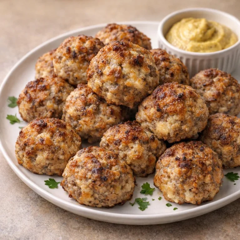 Delicious 3-Ingredient Cream Cheese Sausage Balls on a plate