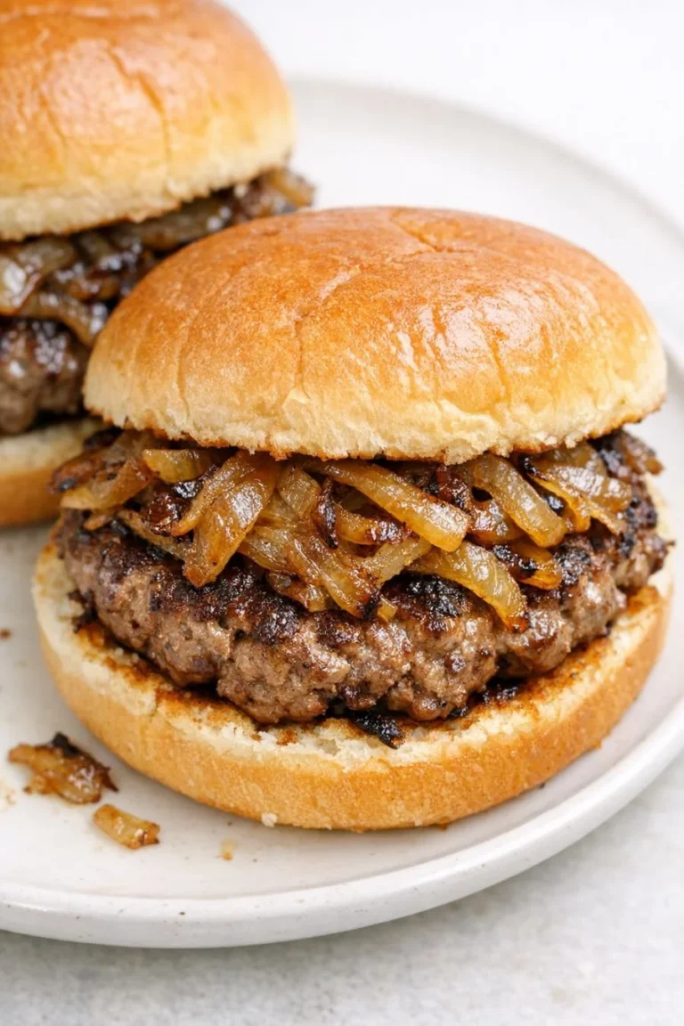 Delicious 3-ingredient diner onion burgers ready to serve.