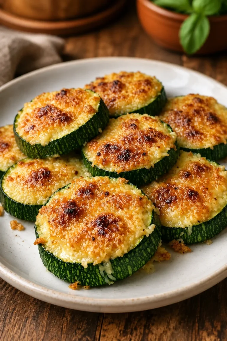 Three Ingredient Parmesan Crusted Zucchini baked until golden brown and crispy