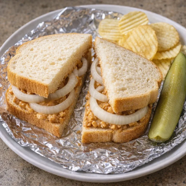 3-Ingredient Peanut Butter and Onion Sandwich on a plate