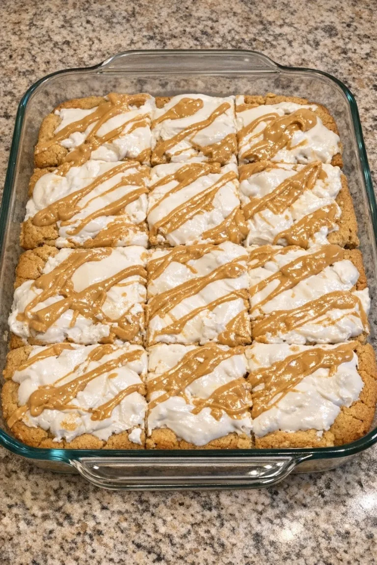Delicious 3-ingredient peanut butter marshmallow bars on a plate