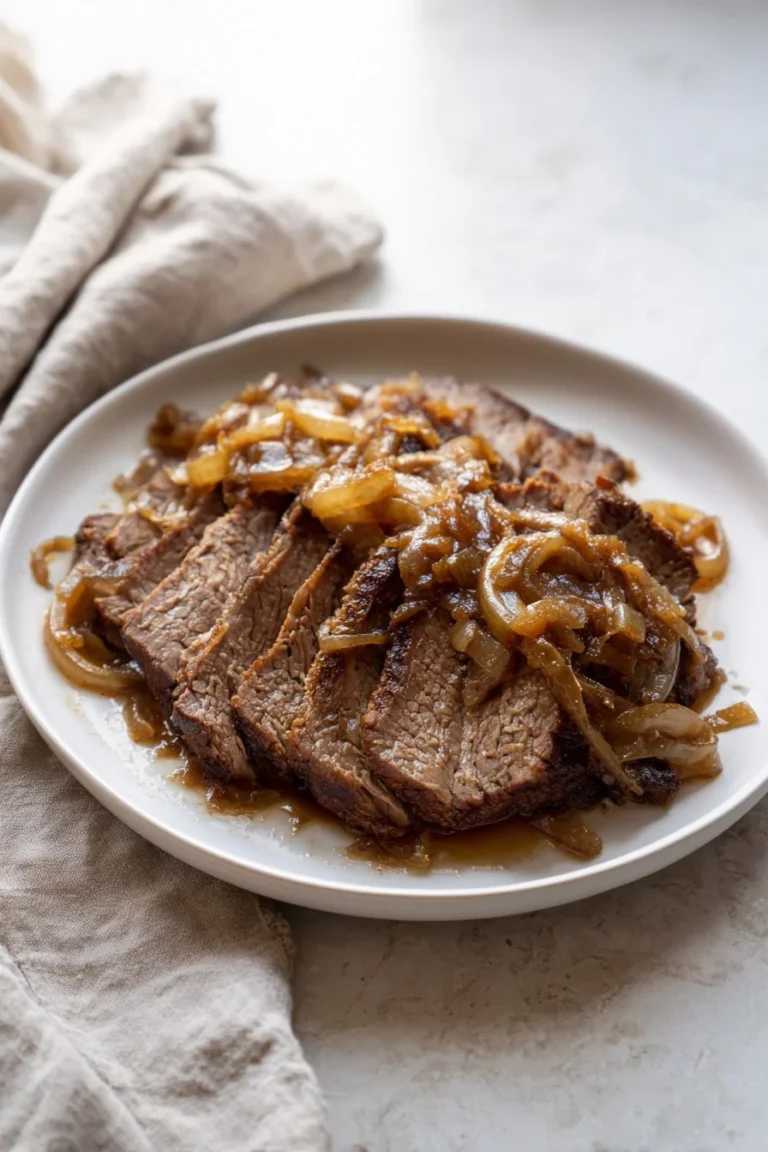 Delicious 3-Ingredients French Onion Brisket ready to serve