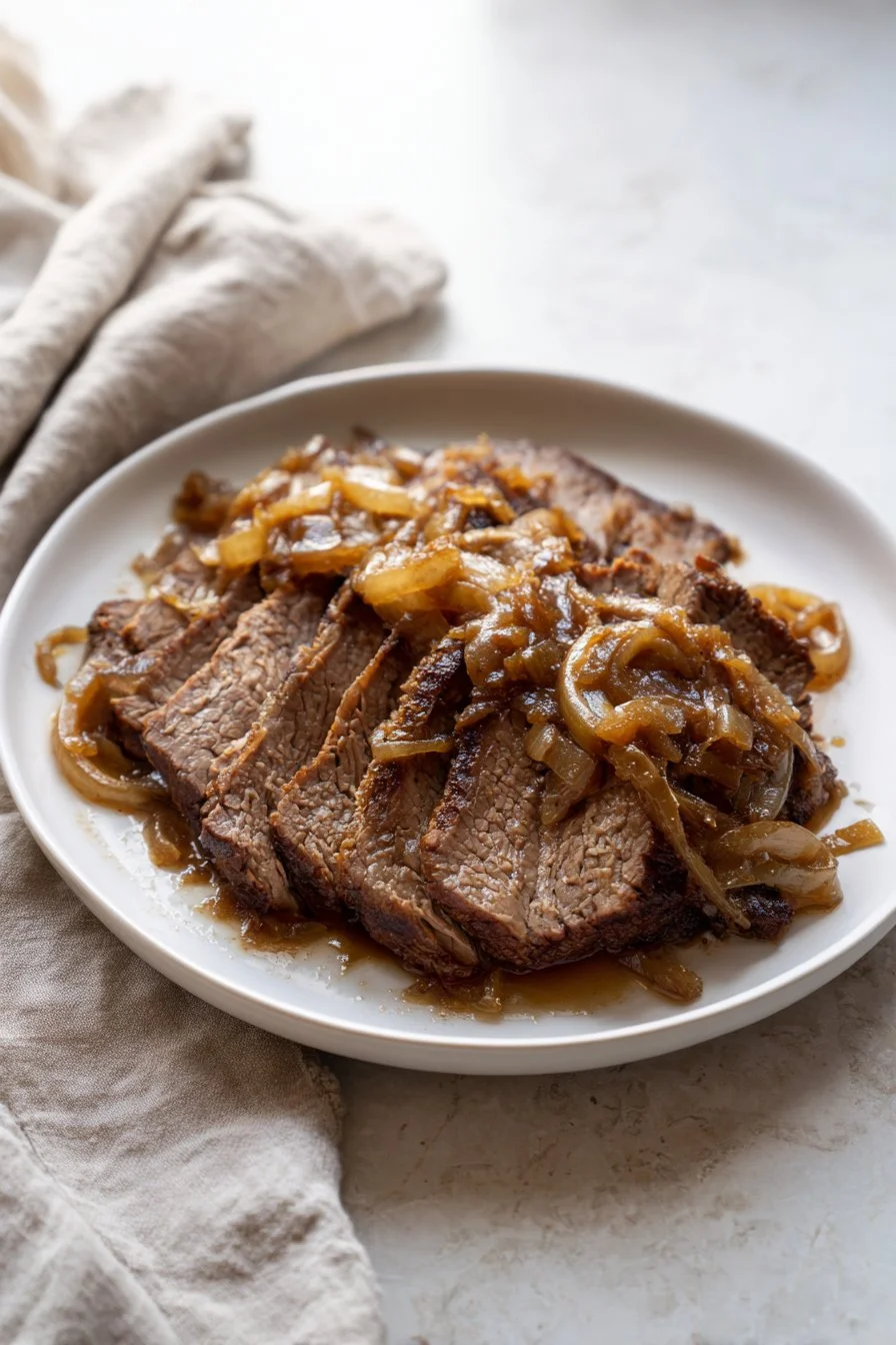 Delicious 3-Ingredients French Onion Brisket ready to serve