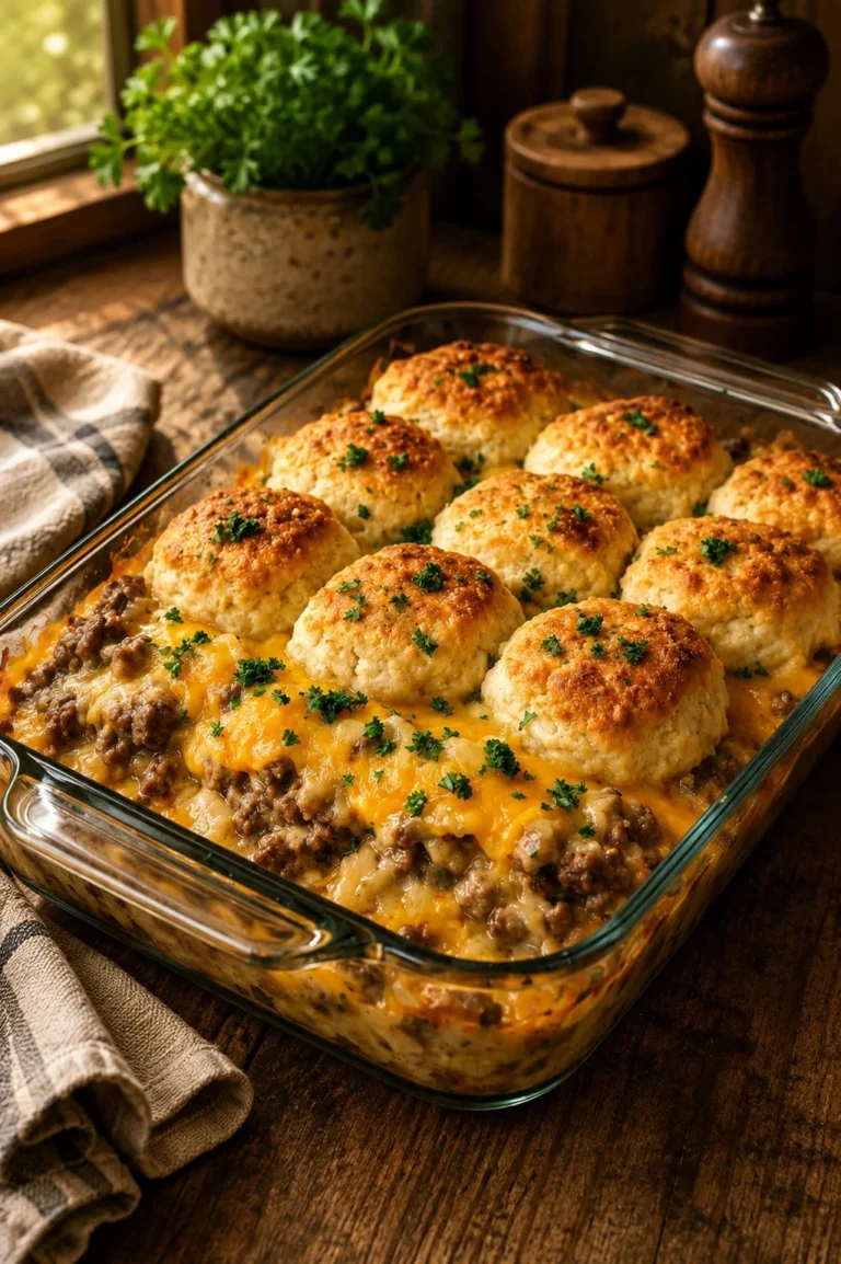 4-Ingredient Amish Biscuit Beef Casserole dish served on a plate
