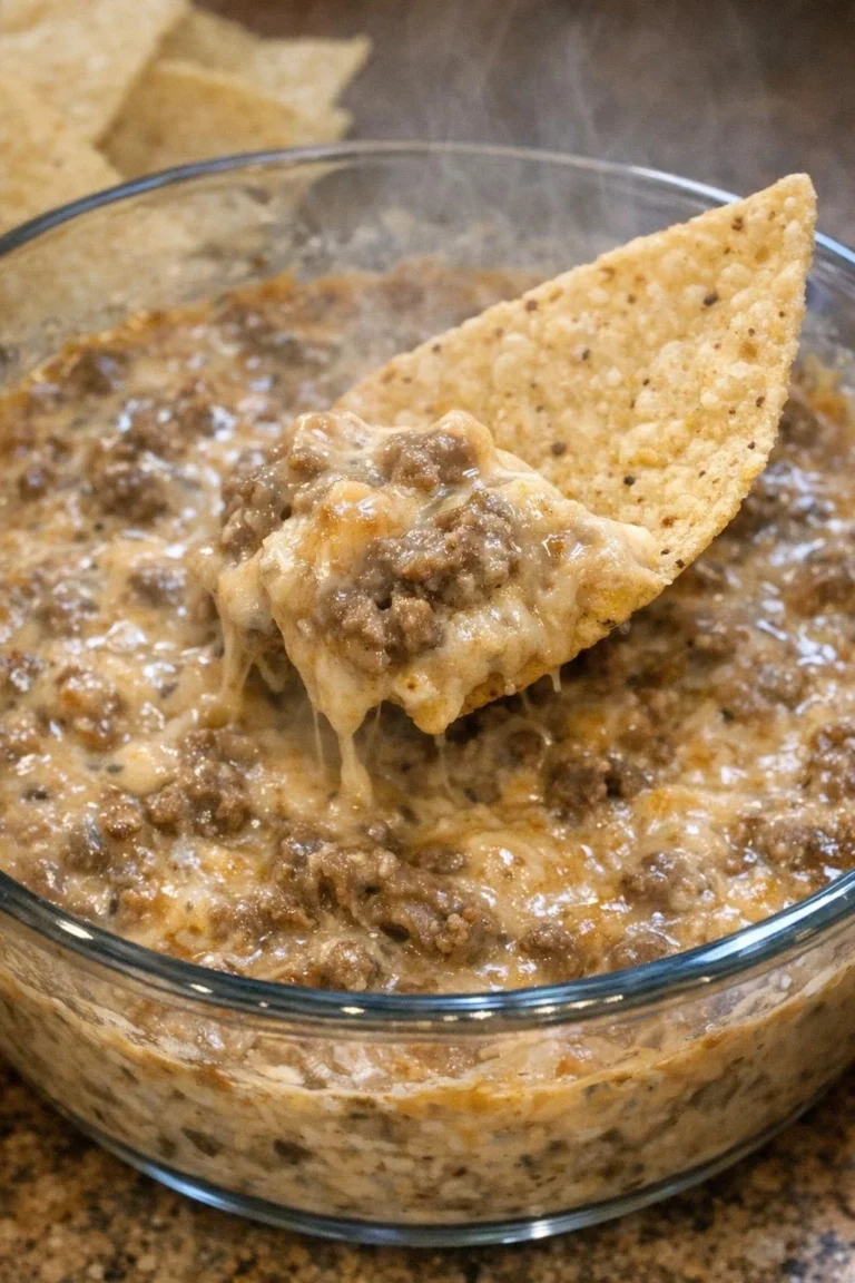 4-Ingredient Beef Atkinson Dip served in a bowl with garnishes