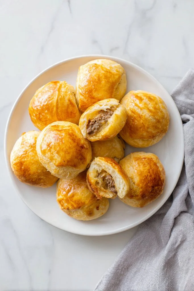 Delicious beef crescent puffs made with four simple ingredients.