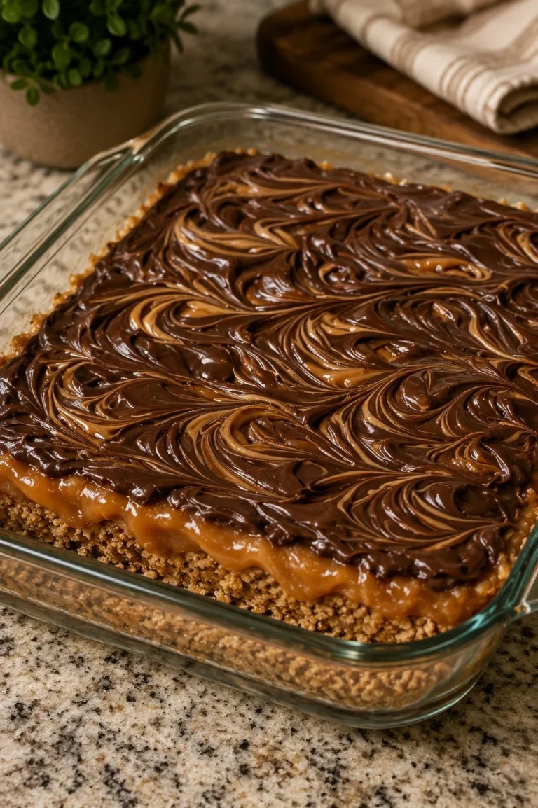 Delicious homemade 4-ingredient caramel pretzel bars ready to be enjoyed.