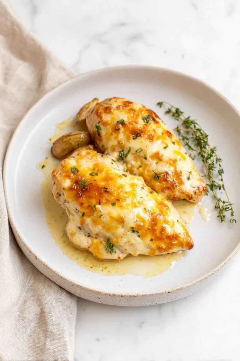 Delicious plate of 4-Ingredient Cheesy Ranch Chicken served with herbs