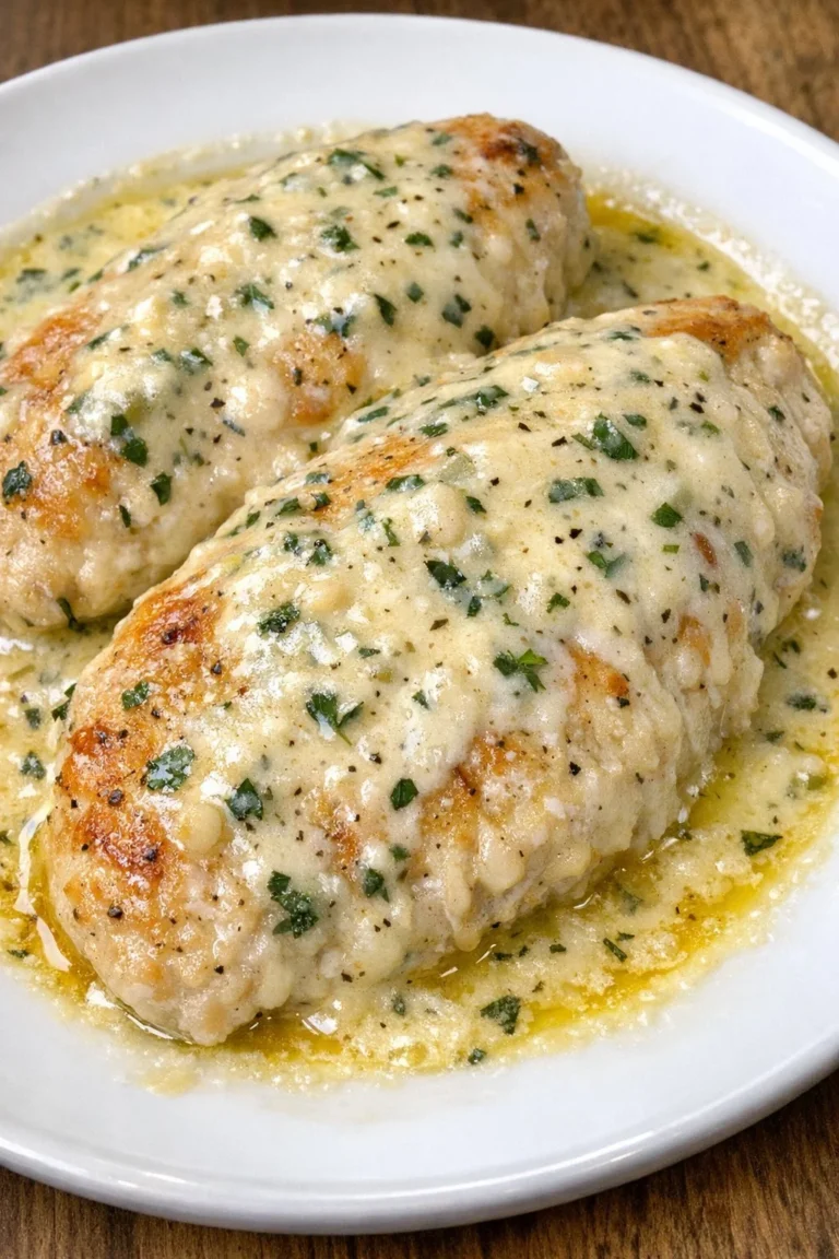 Delicious creamy herb butter chicken served with a garnish of fresh herbs