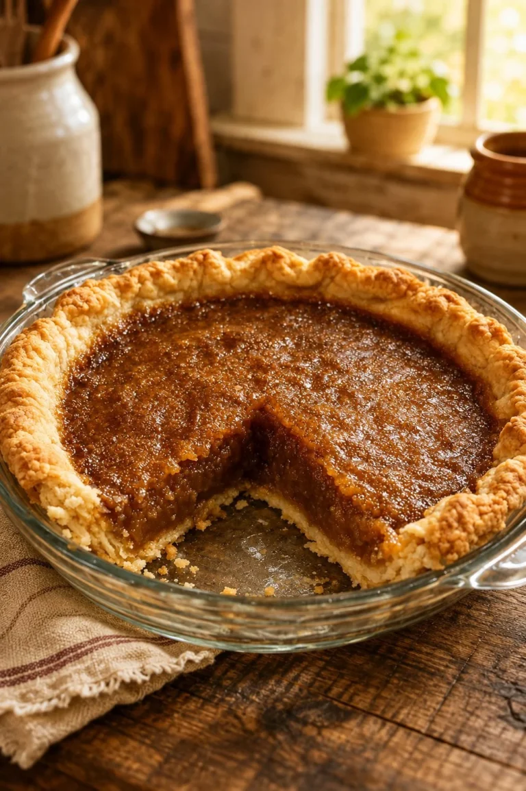 4-ingredient Depression era brown sugar pie ready to serve