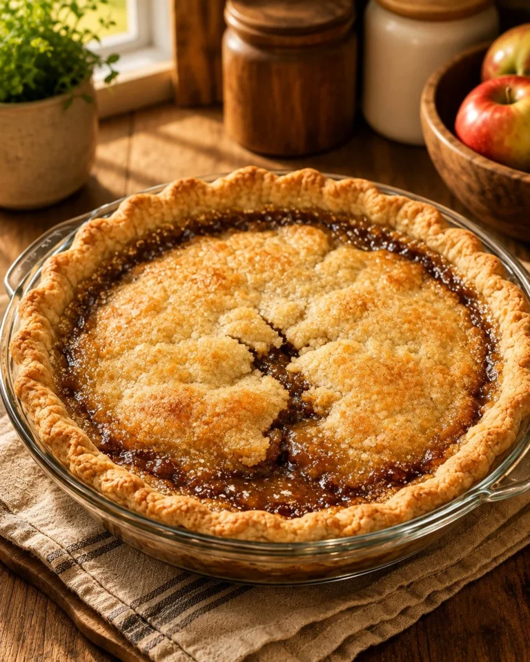 Delicious 4-ingredient Depression Era sugar pie on a rustic wooden table