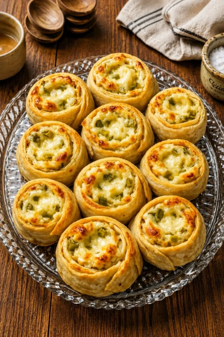 Delicious 4-ingredient green chile pinwheels served on a platter