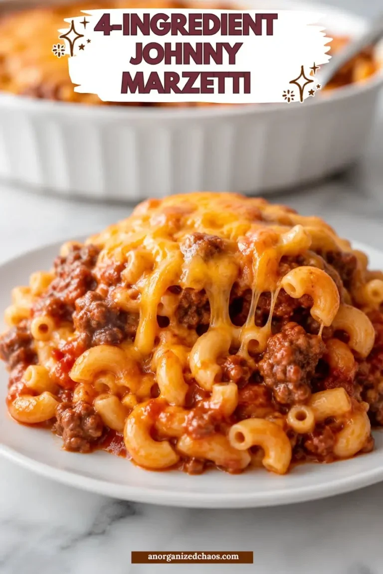 Simple 4-Ingredient Johnny Marzetti casserole dish