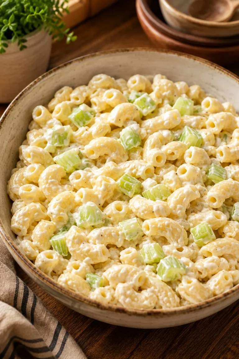 4-Ingredient macaroni salad in a bowl with fresh vegetables