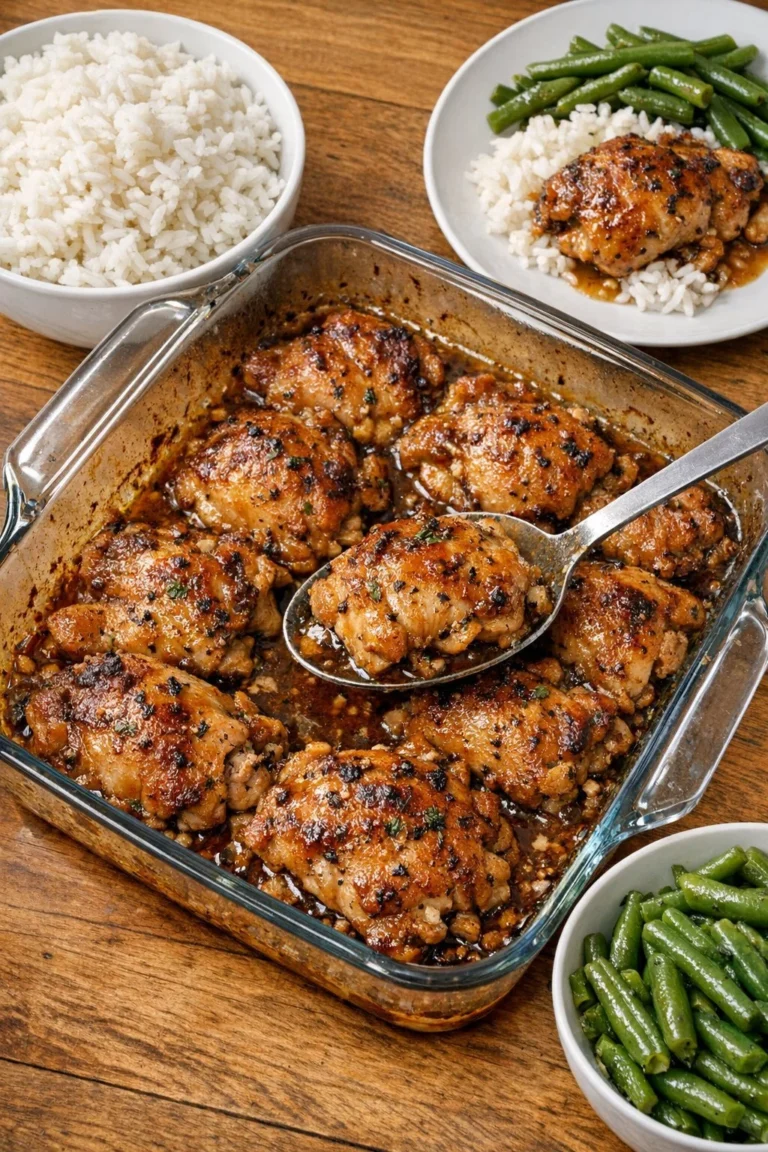 Delicious 4-ingredient potluck chicken baked in the oven, inspired by 1970s recipes.