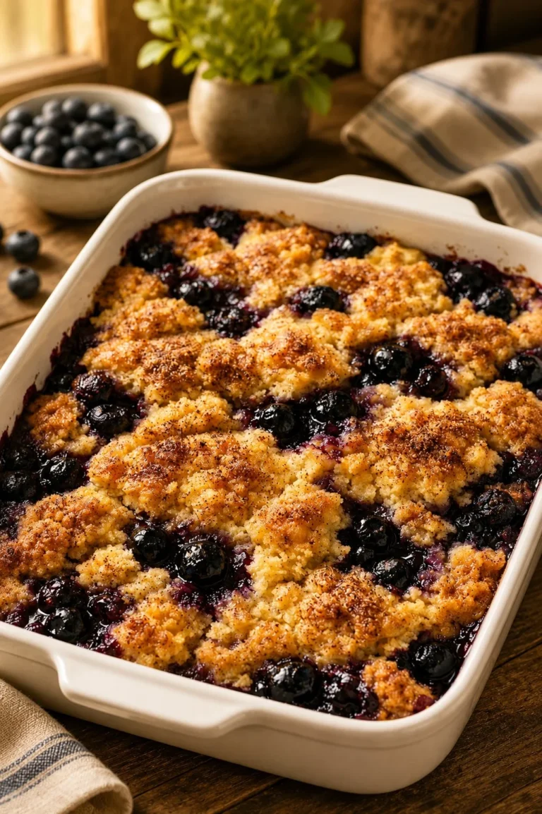 Delicious 4-ingredient oven baked blueberry dessert ready to enjoy