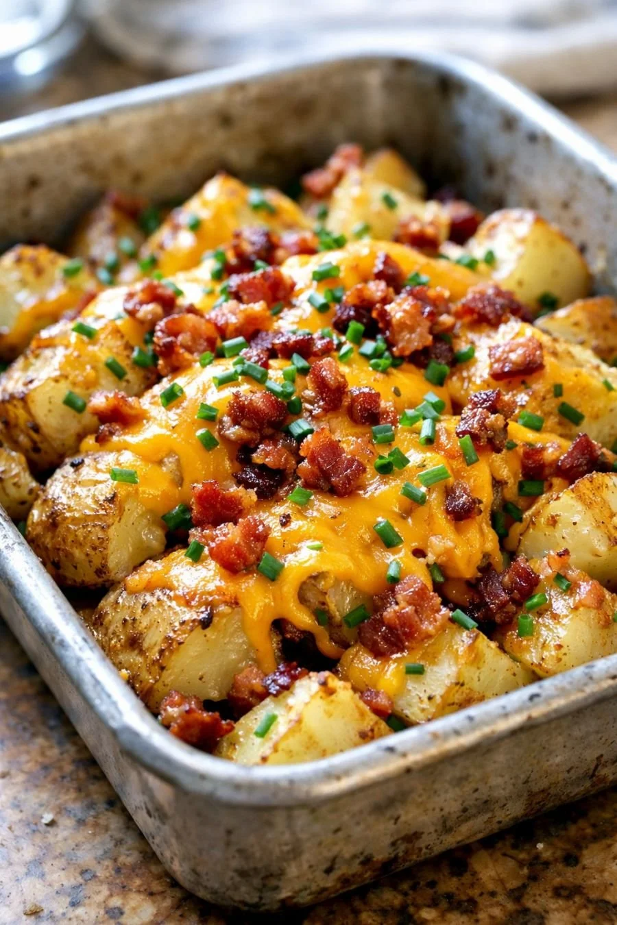 4-Ingredient Oven Canned Potatoes in a baking dish