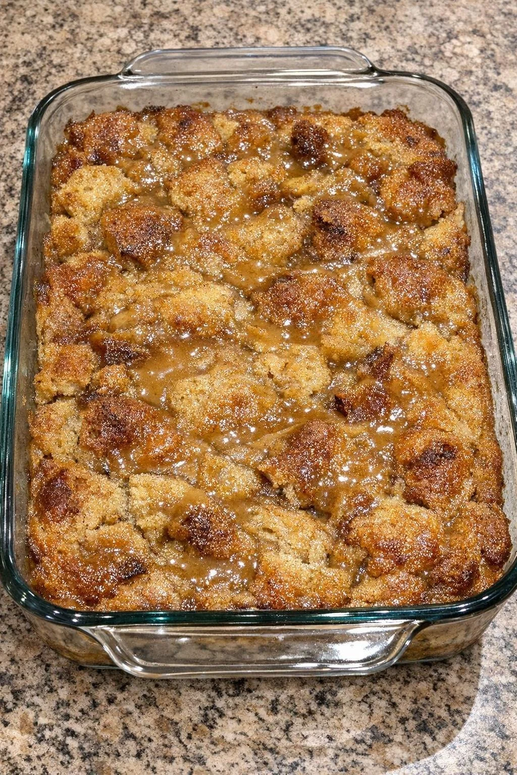 Delicious poor man's peanut butter bread pudding fresh out of the oven