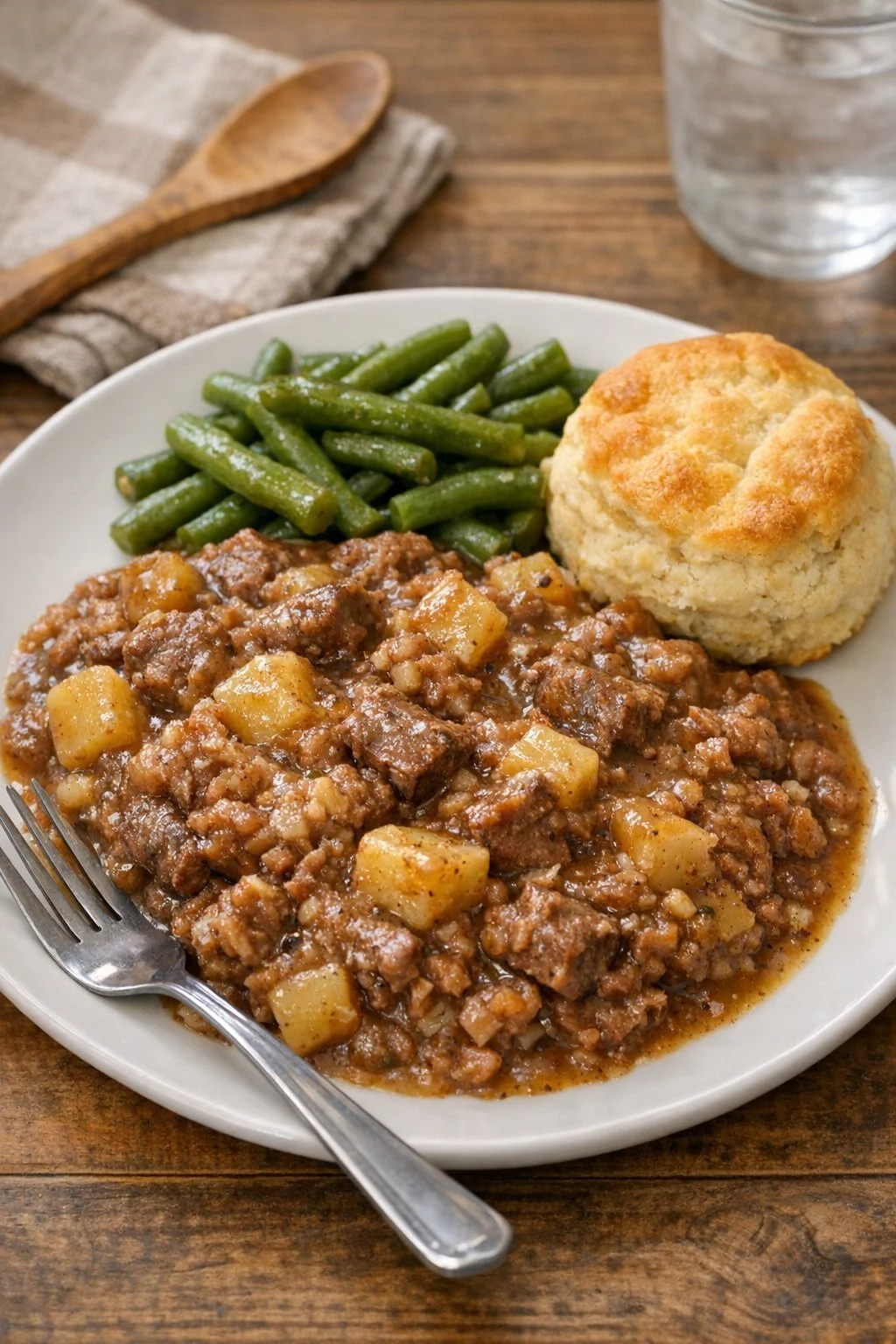 Bowl of 4-Ingredient Slow Cooker Beef dish ready to serve.