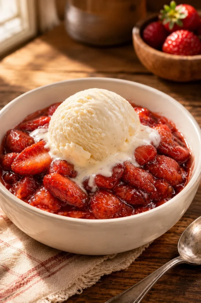 Delicious slow cooker strawberry dessert made with just four ingredients.