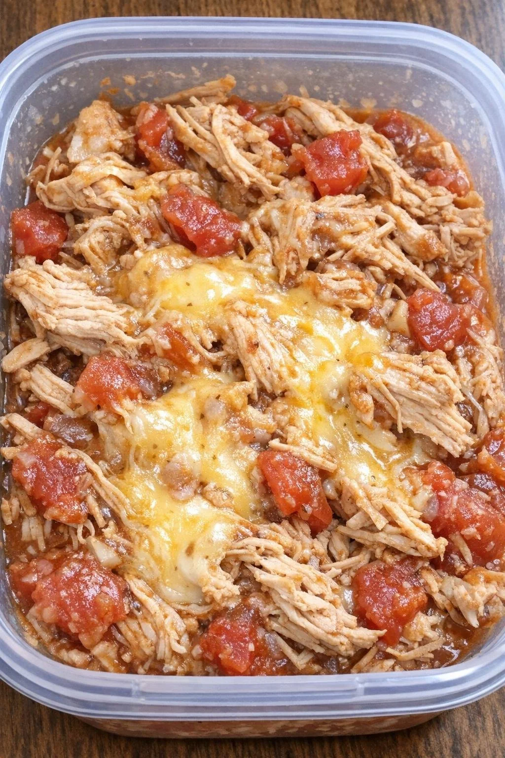 Slow cooker salsa chicken prepared with four simple ingredients.