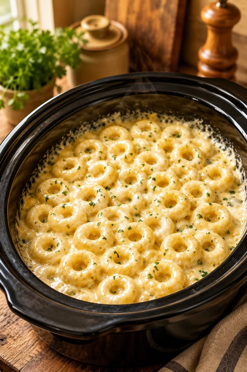 4-Ingredient Slow Cooker Tortellini dish with fresh ingredients