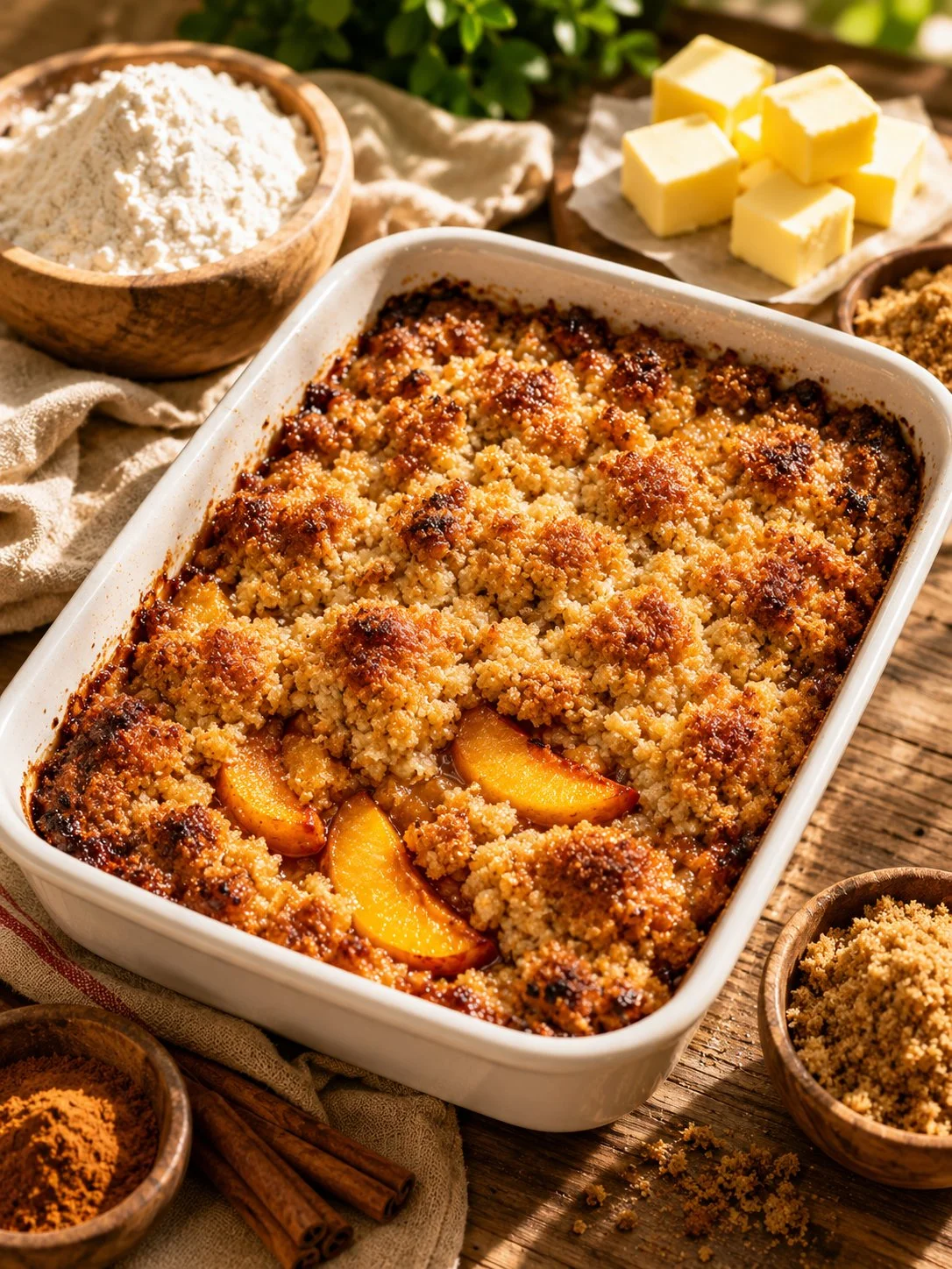 5-Ingredient baked peach dessert with frozen peaches