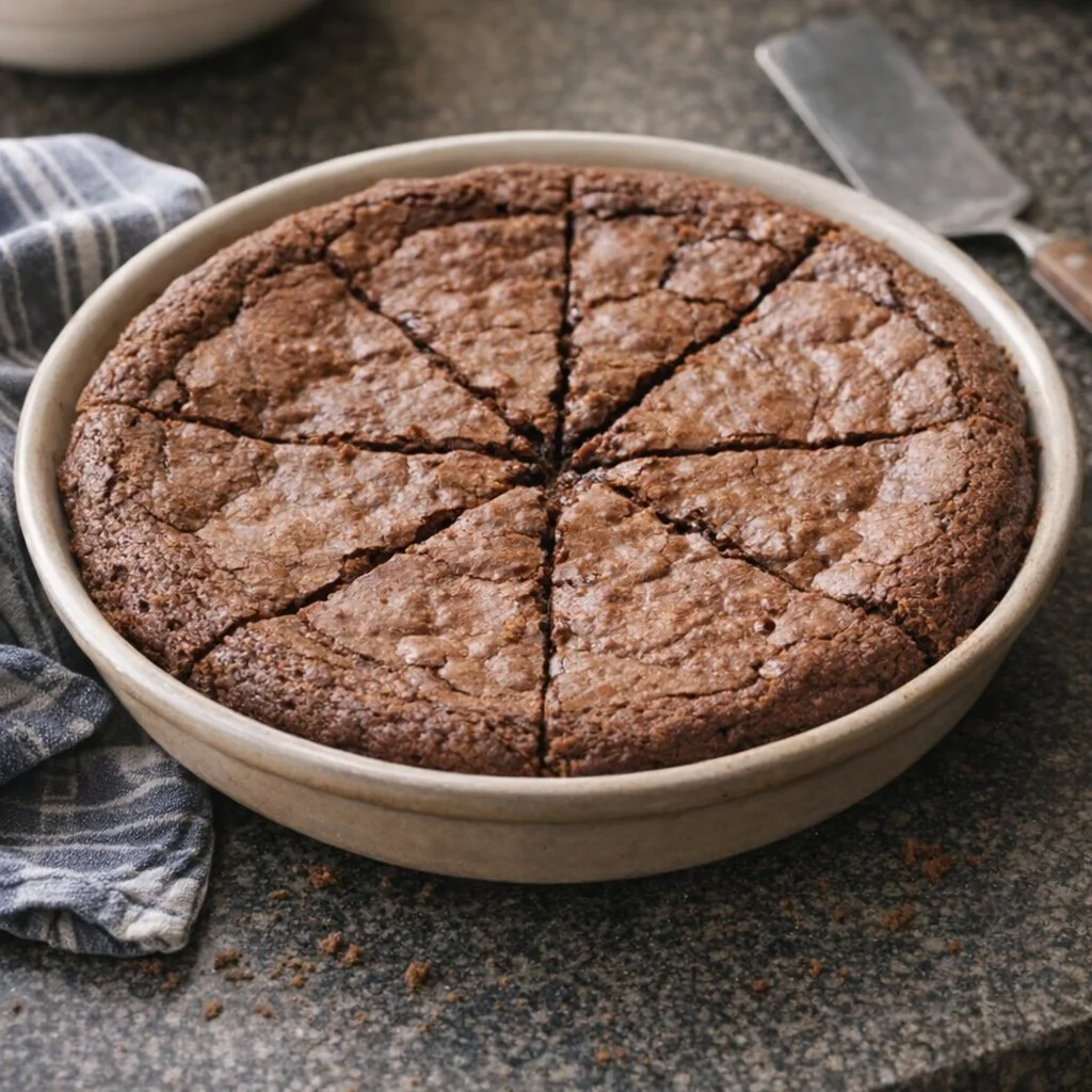 Delicious 5 Ingredient Fudgy Brownie Pie on a dessert plate.