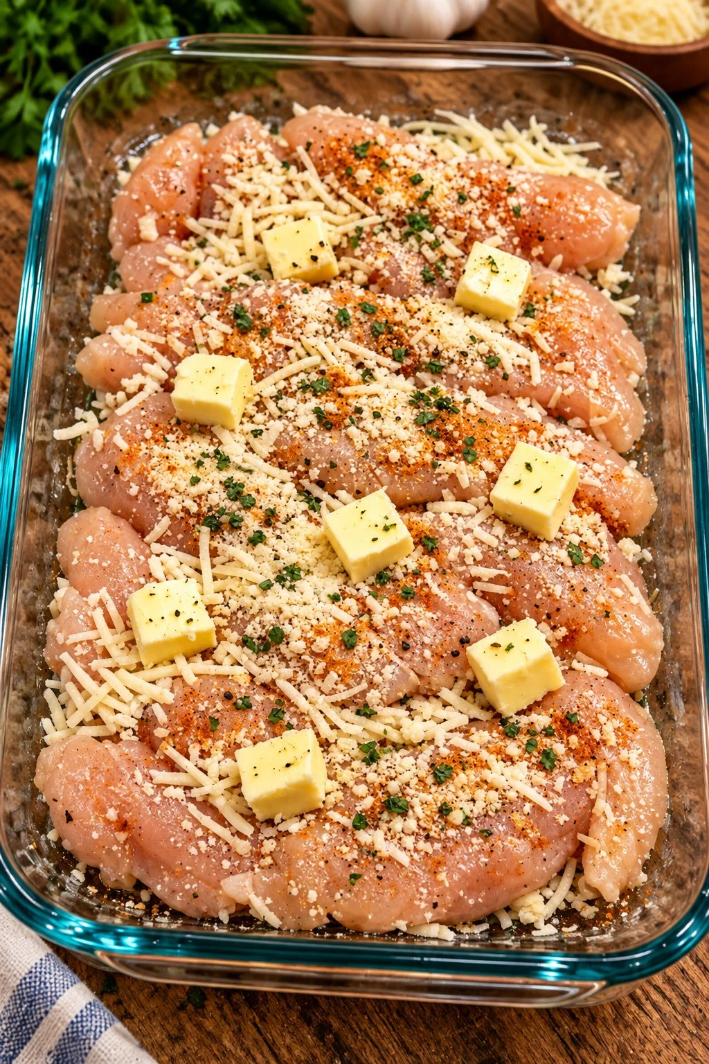 Delicious 5-ingredient oven chicken garnished with herbs
