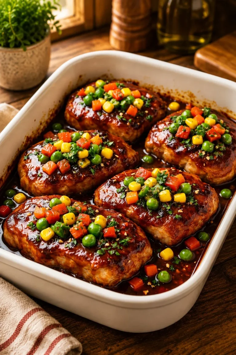 5-Ingredient Oven Saucy Boneless Pork Chops ready to serve