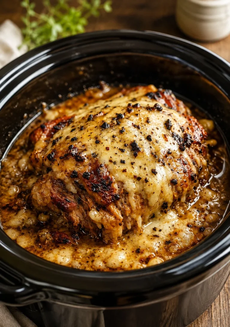 5-Ingredient Slow Cooker Angel Hair Bake dish with pasta and sauce
