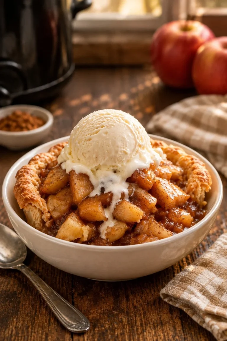 Slow cooker cinnamon apple pie dessert made with 5 ingredients