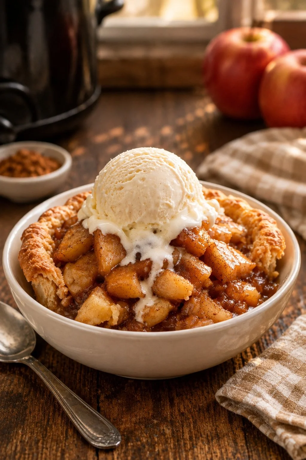 Slow cooker cinnamon apple pie dessert made with 5 ingredients