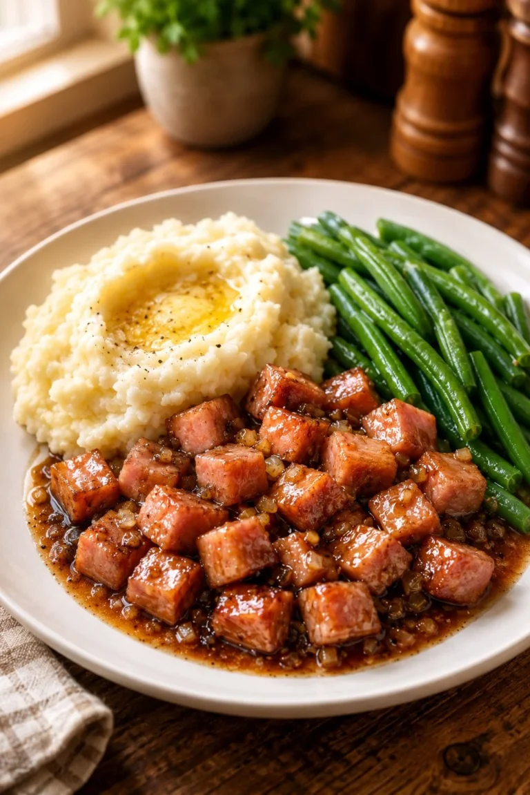 Delicious 5-ingredient slow cooker ham served in a dish