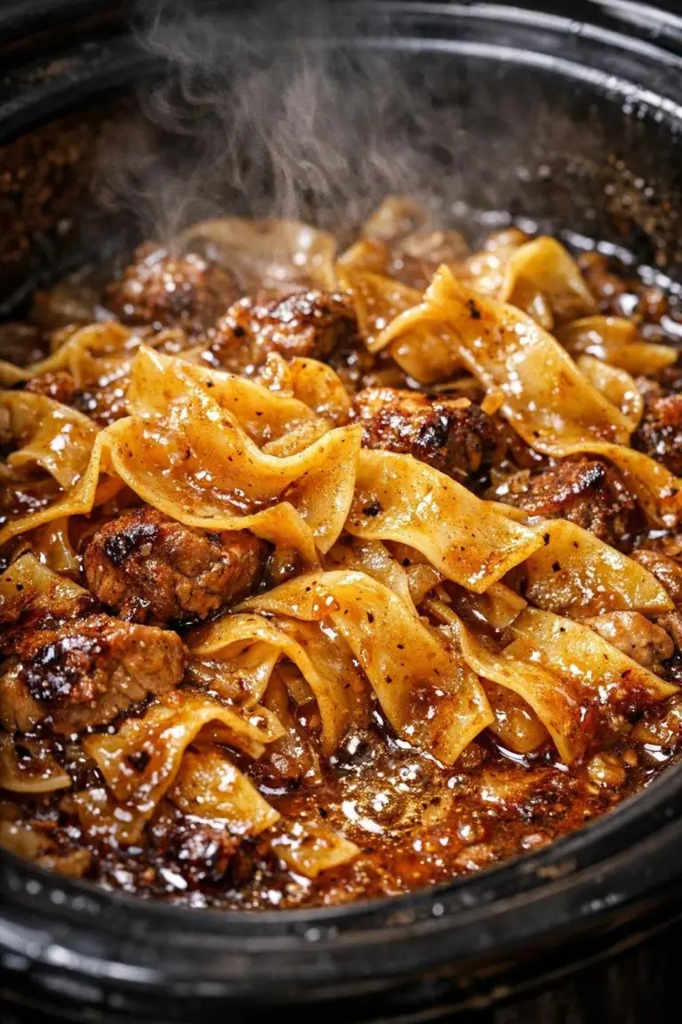 5-ingredient slow cooker egg noodle supper served in a bowl
