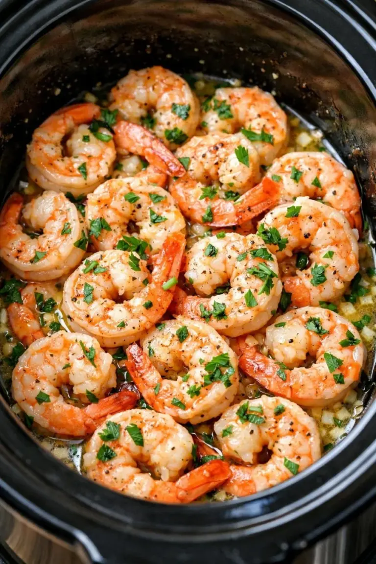 5-Ingredient Slow Cooker Frozen Shrimp dish served in a bowl