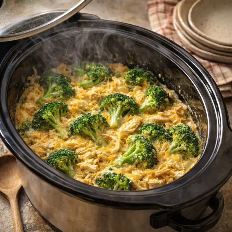 Delicious 6-ingredient slow cooker cheesy chicken and broccoli dish