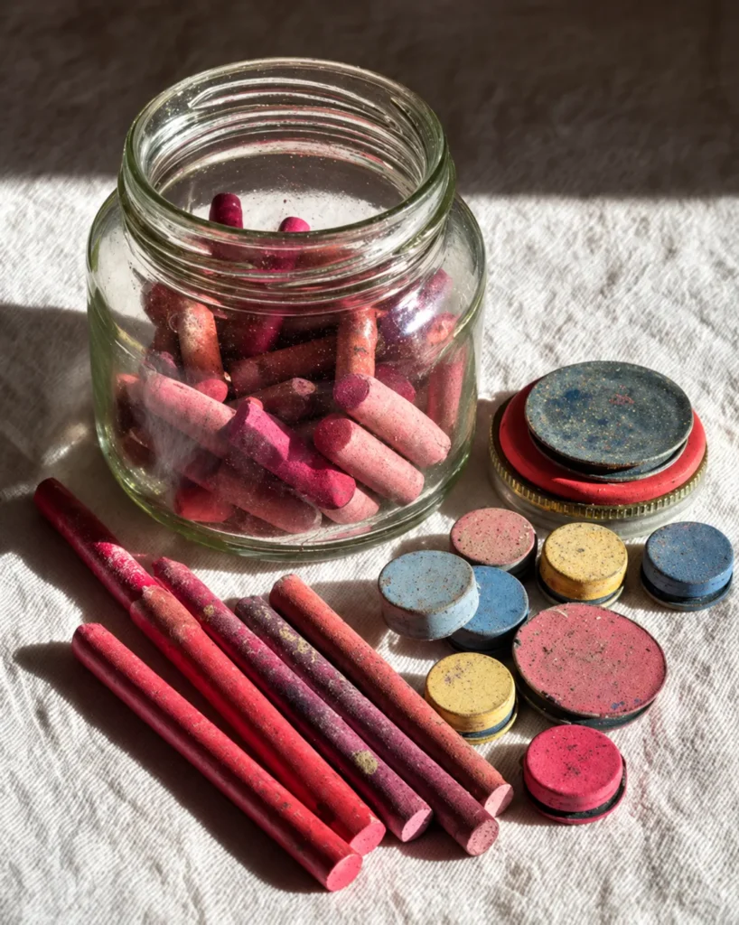 Finished peppermint swirl coasters made from melted red and white crayons.