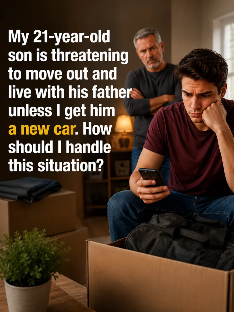 Mother and adult son having a serious conversation about buying a new car